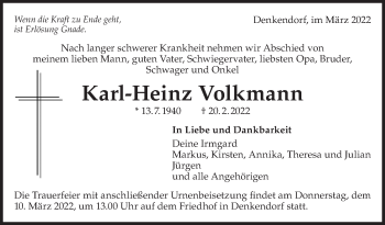 Traueranzeige von Karl-Heinz Volkmann von Eßlinger Zeitung/Cannstatter Zeitung