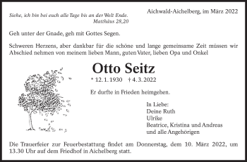 Traueranzeige von Otto Seitz von Eßlinger Zeitung/Cannstatter Zeitung