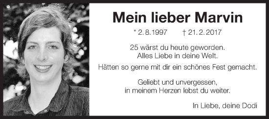 Traueranzeige von Marvin Puchmeier von Eßlinger Zeitung/Cannstatter Zeitung