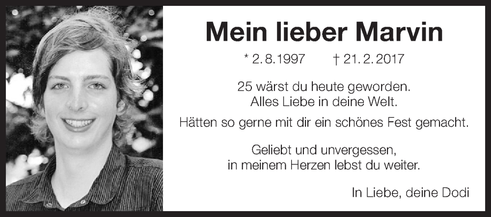  Traueranzeige für Marvin Puchmeier vom 02.08.2022 aus Eßlinger Zeitung/Cannstatter Zeitung