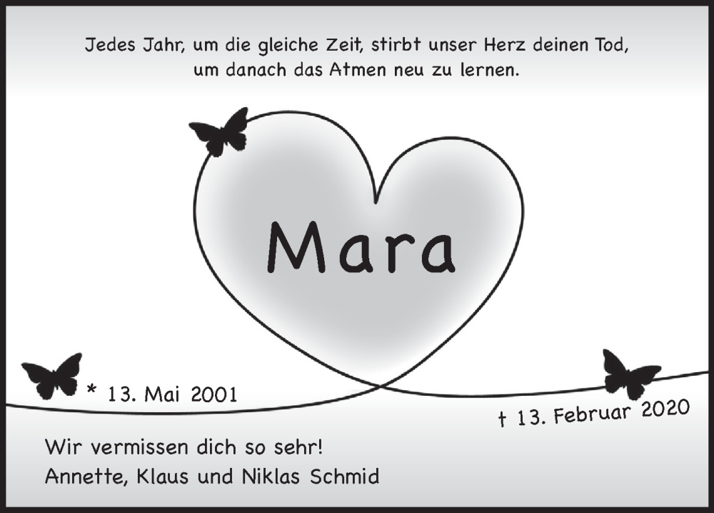  Traueranzeige für Mara Schmid vom 13.02.2023 aus Eßlinger Zeitung/Cannstatter Zeitung