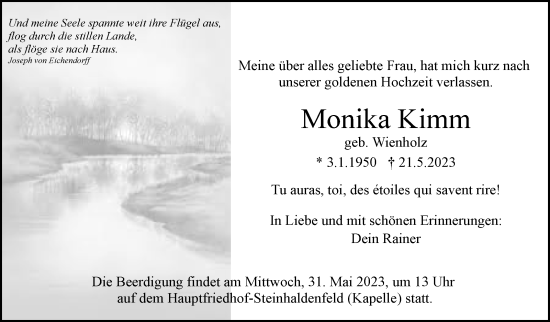 Traueranzeige von Monika Kimm von Eßlinger Zeitung/Cannstatter Zeitung