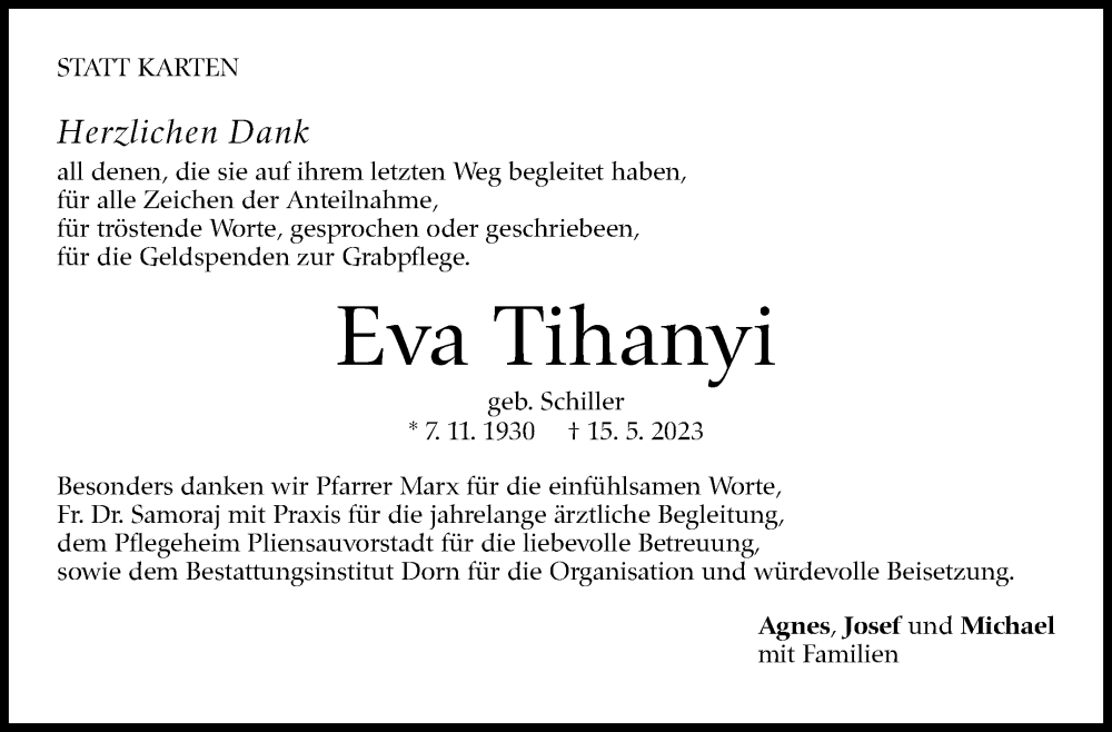 Traueranzeige für Eva Tihanyi vom 02.06.2023 aus Eßlinger Zeitung/Cannstatter Zeitung