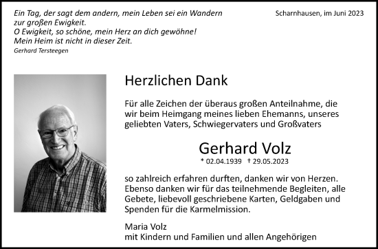 Traueranzeige von Gerhard Volz von Eßlinger Zeitung/Cannstatter Zeitung