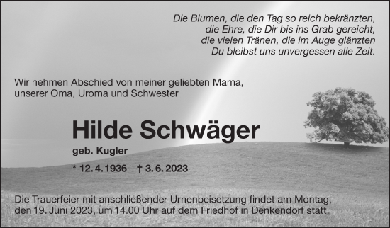 Traueranzeige von Hilde Schwäger von Eßlinger Zeitung/Cannstatter Zeitung