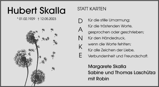 Traueranzeige von Hubert Skalla von Eßlinger Zeitung/Cannstatter Zeitung