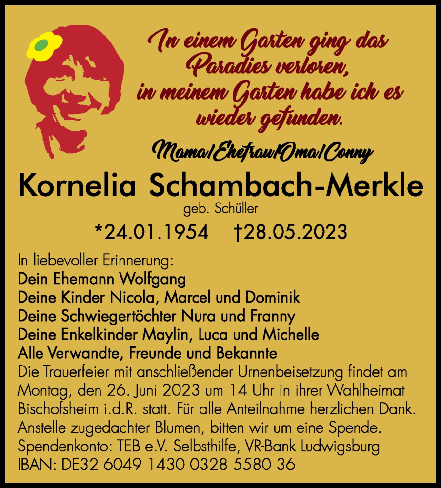  Traueranzeige für Kornelia Schambach-Merkle vom 23.06.2023 aus Eßlinger Zeitung/Cannstatter Zeitung
