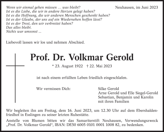 Traueranzeige von Volkmar Gerold von Eßlinger Zeitung/Cannstatter Zeitung