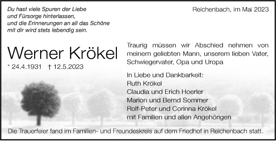 Traueranzeige von Werner Krökel von Eßlinger Zeitung/Cannstatter Zeitung