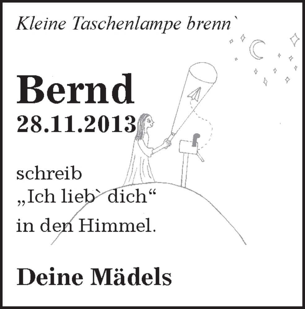  Traueranzeige für Bernd Höger vom 30.11.2024 aus Eßlinger Zeitung/Cannstatter Zeitung