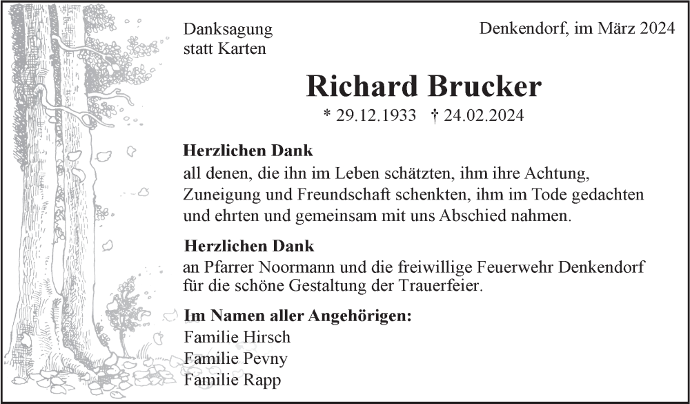  Traueranzeige für Richard Brucker vom 23.03.2024 aus Eßlinger Zeitung/Cannstatter Zeitung