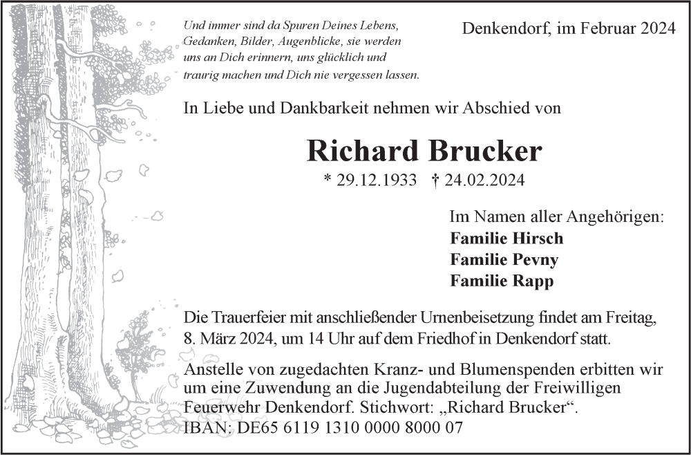  Traueranzeige für Richard Brucker vom 02.03.2024 aus Eßlinger Zeitung/Cannstatter Zeitung
