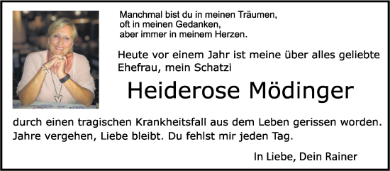 Traueranzeige von Heiderose Mödinger von Eßlinger Zeitung/Cannstatter Zeitung