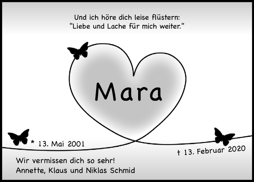  Traueranzeige für Mara Schmid vom 13.02.2025 aus Eßlinger Zeitung/Cannstatter Zeitung