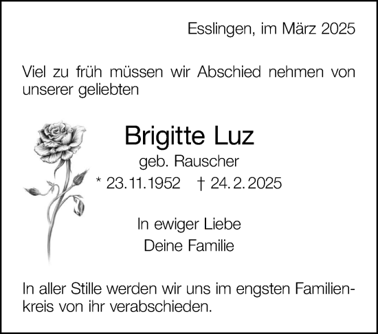Traueranzeige von Brigitte Luz von Eßlinger Zeitung