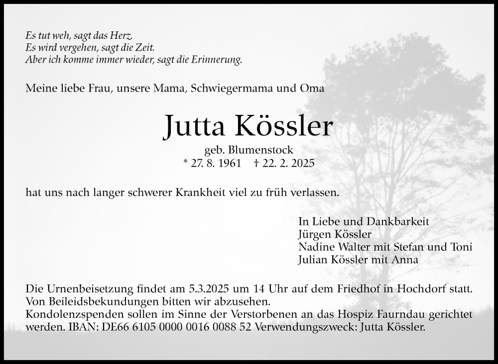  Traueranzeige für Jutta Kössler vom 01.03.2025 aus Eßlinger Zeitung