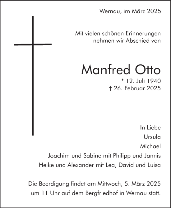 Traueranzeige von Manfred Otto von Eßlinger Zeitung