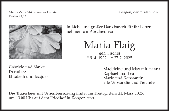 Traueranzeige von Maria Flaig von Eßlinger Zeitung