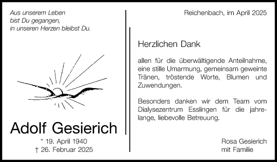 Traueranzeige von Adolf Gesierich von Eßlinger Zeitung