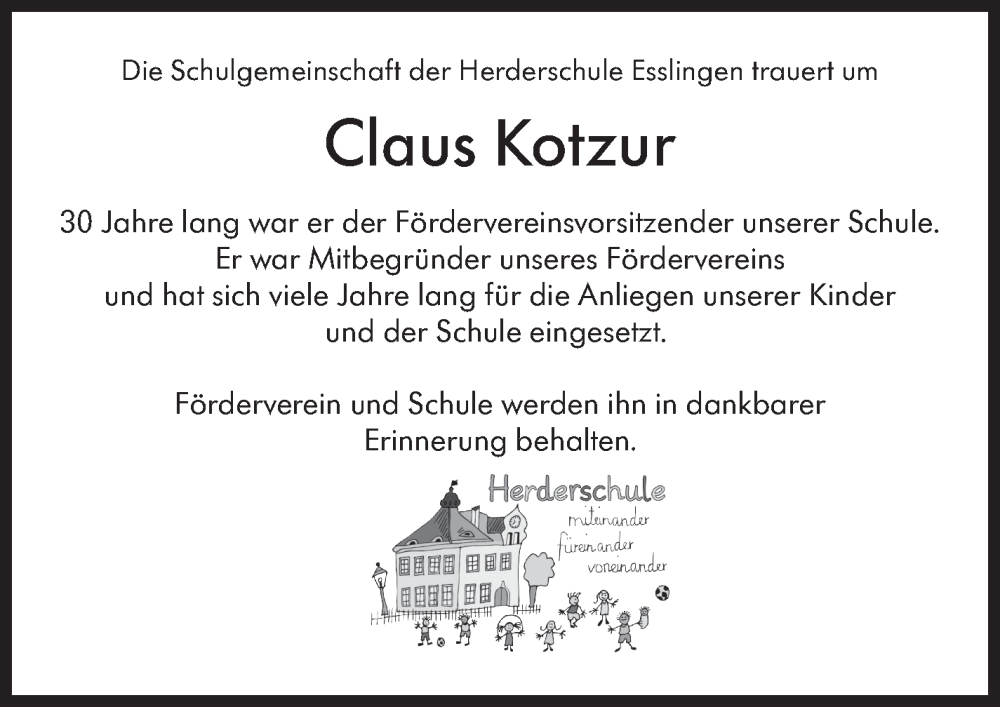  Traueranzeige für Claus Kotzur vom 12.04.2025 aus Eßlinger Zeitung