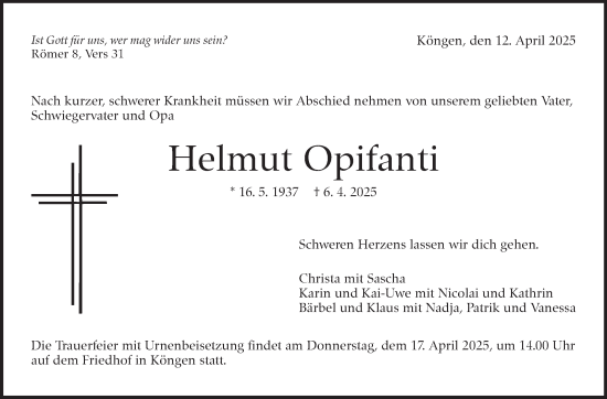 Traueranzeige von Helmut Opifanti von Eßlinger Zeitung