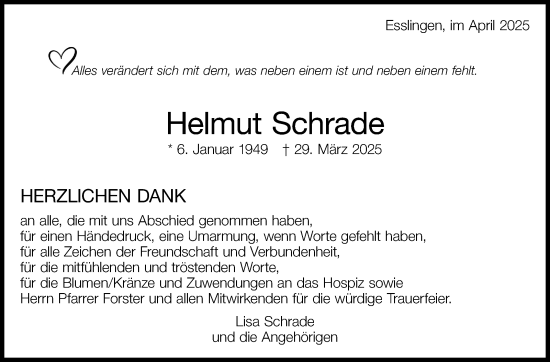 Traueranzeige von Helmut Schrade von Eßlinger Zeitung