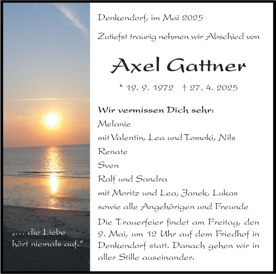 Traueranzeige von Axel Gattner von Eßlinger Zeitung