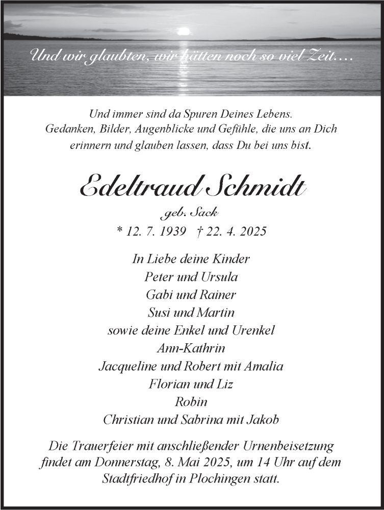  Traueranzeige für Edeltraud Schmidt vom 03.05.2025 aus Eßlinger Zeitung