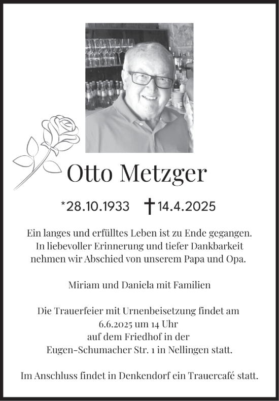 Traueranzeige von Otto Metzger von Eßlinger Zeitung