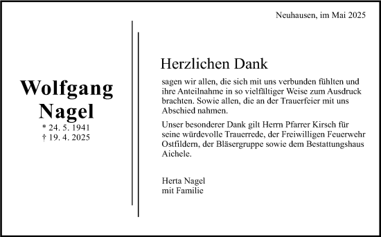 Traueranzeige von Wolfgang Nagel von Eßlinger Zeitung