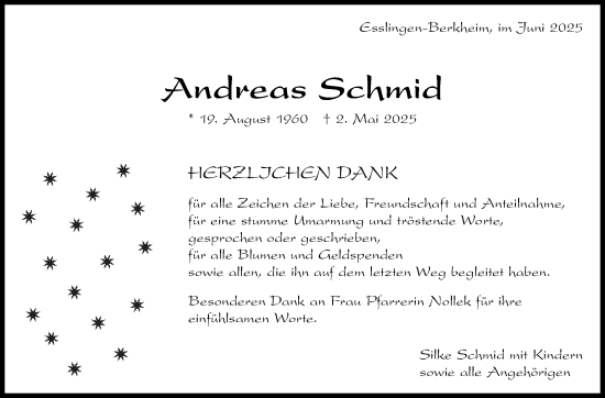 Traueranzeige von Andreas Schmid von Eßlinger Zeitung