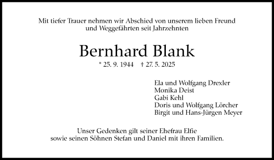 Traueranzeige von Bernhard Blank von Eßlinger Zeitung