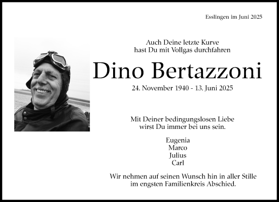 Traueranzeige von Dino Bertazzoni von Eßlinger Zeitung