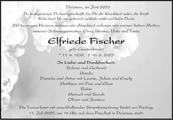 Traueranzeige von Elfriede Fischer von Eßlinger Zeitung