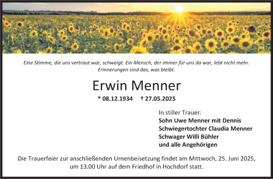 Traueranzeige von Erwin Menner von Eßlinger Zeitung