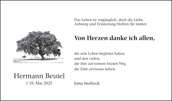 Traueranzeige von Hermann Beutel von Eßlinger Zeitung