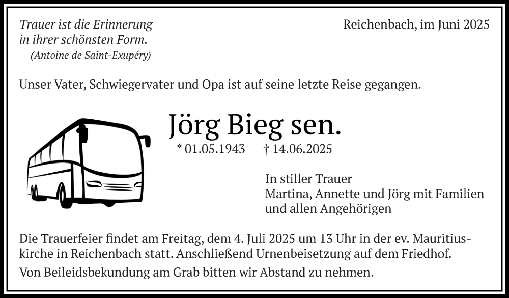  Traueranzeige für Jörg Bieg sen. vom 28.06.2025 aus Eßlinger Zeitung