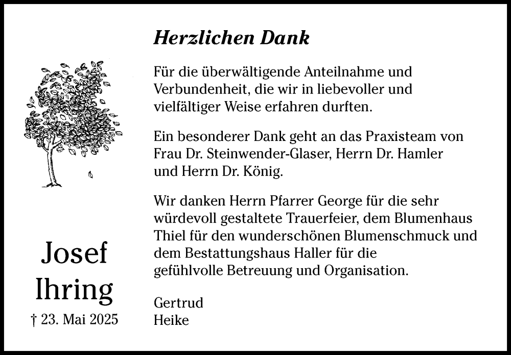  Traueranzeige für Josef Ihring vom 28.06.2025 aus Eßlinger Zeitung