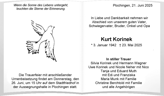 Traueranzeige von Kurt Korinek von Eßlinger Zeitung