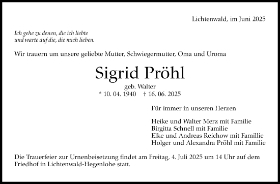 Traueranzeige von Sigrid Pröhl von Eßlinger Zeitung