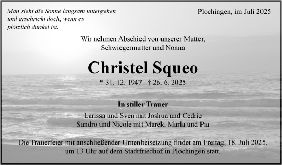 Traueranzeige von Christel Squeo von Eßlinger Zeitung