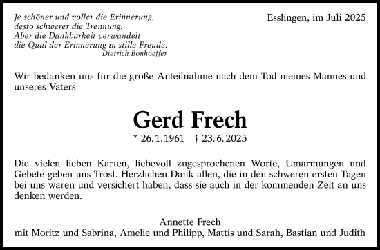 Traueranzeige von Gerd Frech von Eßlinger Zeitung