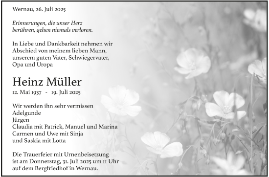 Traueranzeige von Heinz Müller von Eßlinger Zeitung