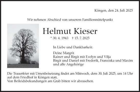 Traueranzeige von Helmut Kieser von Eßlinger Zeitung