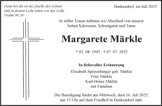 Traueranzeige von Margarete Märkle von Eßlinger Zeitung