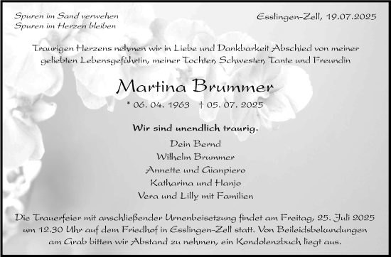 Traueranzeige von Martina Brummer von Eßlinger Zeitung