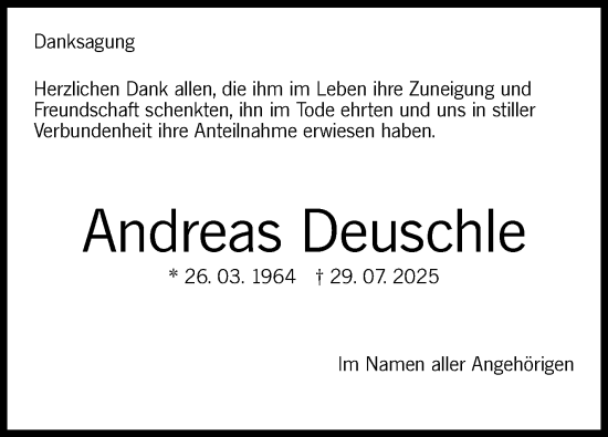 Traueranzeige von Andreas Deuschle von Eßlinger Zeitung