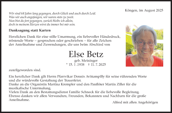 Traueranzeige von Else Betz von Eßlinger Zeitung