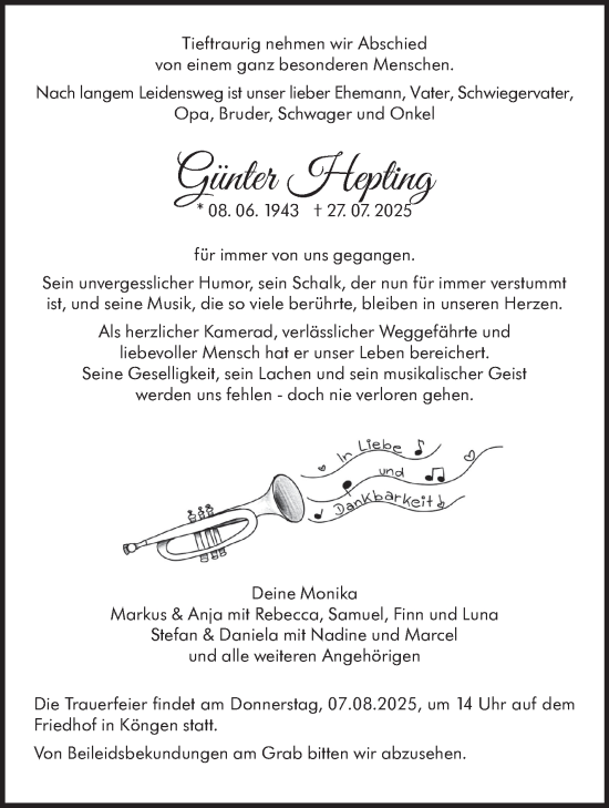 Traueranzeige von Günter Hepting von Eßlinger Zeitung