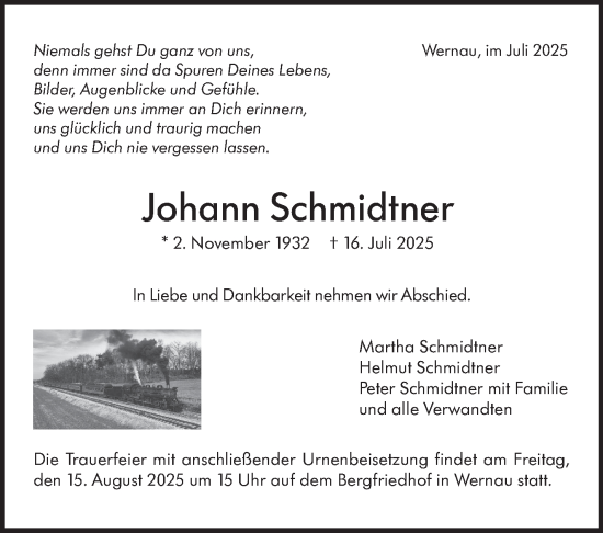 Traueranzeige von Johann Schmidtner von Eßlinger Zeitung
